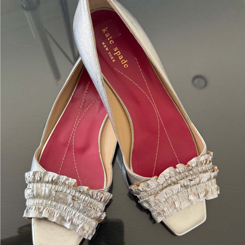 Kate Spade Silver Flats with Ruffle Detail